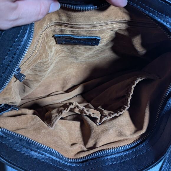 Patricia Nash Poppy Black Leather Top Handle Top Zip Organizer Shoulder Tote Bag - Picture 5 of 6